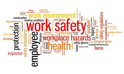 random word art including work safety employee workplace hazards health safety regulations