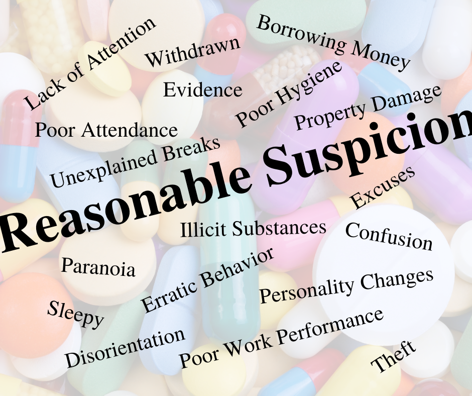 Reasonable Suspicion words on top of pills